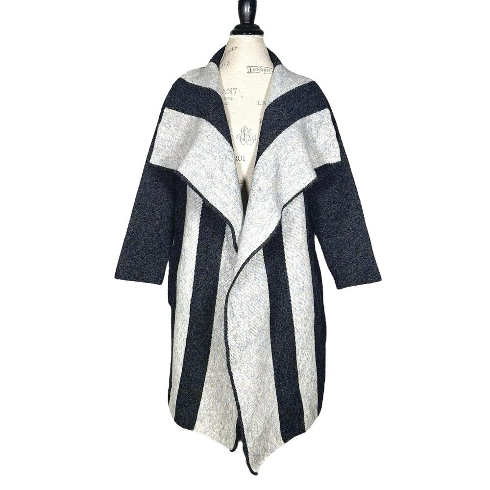 Anais | Women | Heavy Weight Wool Blend Stripe Open Front Long Coat Cardigan